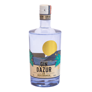 A bottle of Gin D'Azur Gin Vermouth Non-Alcoholic, featuring a clear glass bottle with a cream-colored label and a gold sun graphic, set against a plain white background.