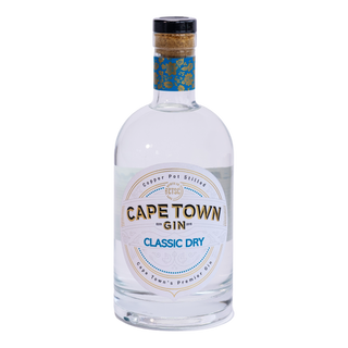 A bottle of Cape Town Gin Classic Dry gin on a solid white background.
