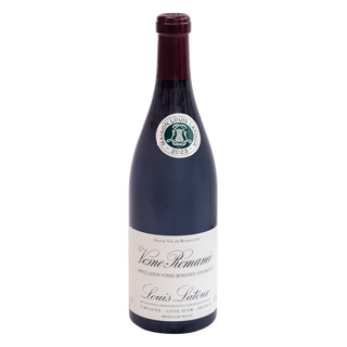 A bottle of Louis Latour Vosne-Romanée red wine, featuring a dark glass bottle with a cream-colored label and a dark burgundy capsule, set against a plain white background.