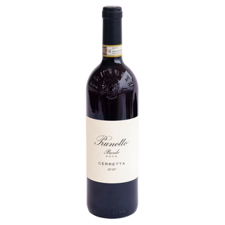 A bottle of Cerretta 2020 Prunotto Barolo red wine, featuring a dark glass bottle with a cream-colored label and a black capsule, set against a plain white background.