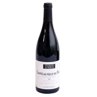 A bottle of Georges Dubceuf Châteauneuf du Pâpe 2022 red wine, featuring a dark glass bottle with a black cap and a white label with black and gold text, set against a plain white background.