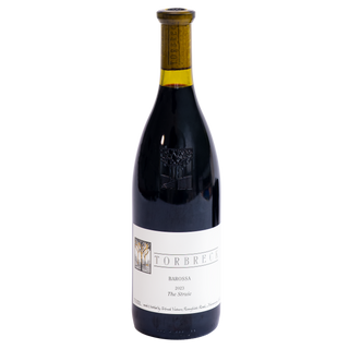 A bottle of Torbreck Barossa 2023 The Struie wine, featuring a dark glass bottle with a white label and a gold foil neck seal, set against a plain white background.