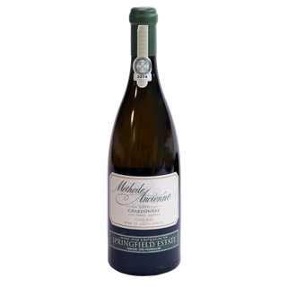 A bottle of Methode Ancienne Chardonnay 2020 wine from the Springfeld Estate, featuring a dark green glass bottle, a white label with elegant script, and a dark green capsule seal.
